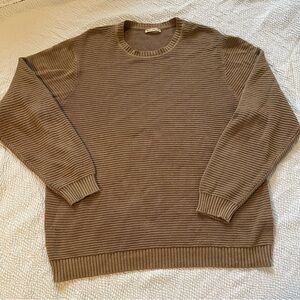 Marine Layer Garment Dye Crew Sweater Ribbed Texture Brown Tan Toasted Coconut